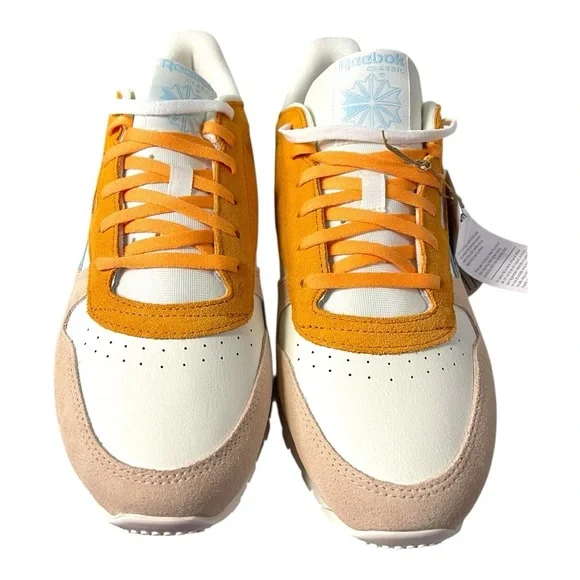 Reebok Classic Leather Sneakers Women’s Size 10.5 – Chalk / Vital Blue / Orange - Picture 1 of 9